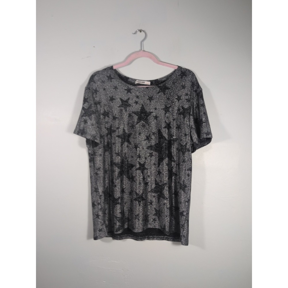 Origami Women's L Black And Silver Sparkly Star Top EUC